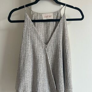 Chic Black and White Striped Wrap Top